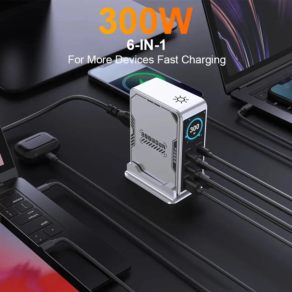 Ubigbuy 300W GaN Charger PPS PD 100W USB Type C 6-Port Digital Display Desktop Fast Charging Station for MacBook iPhone Samsung Ai-TechWorld 