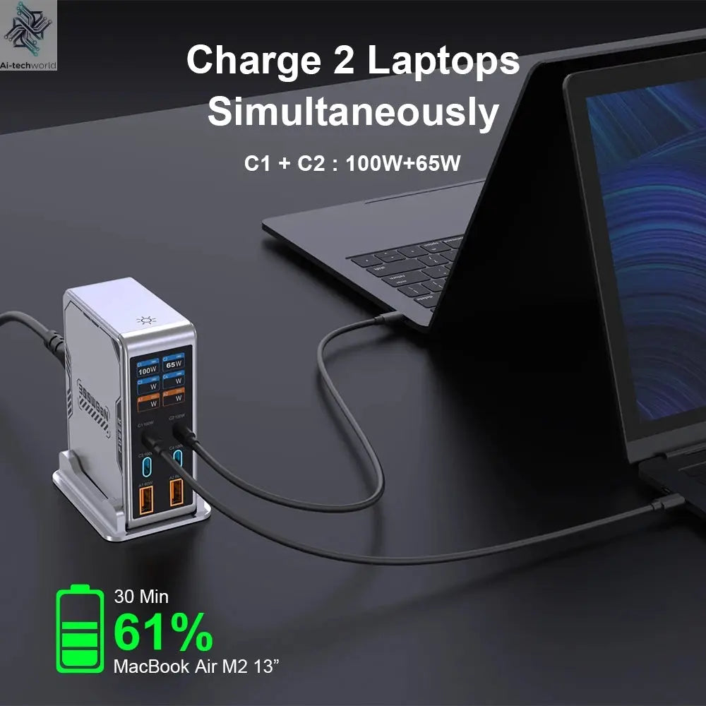 Ubigbuy 300W GaN Charger PPS PD 100W USB Type C 6-Port Digital Display Desktop Fast Charging Station for MacBook iPhone Samsung Ai-TechWorld 