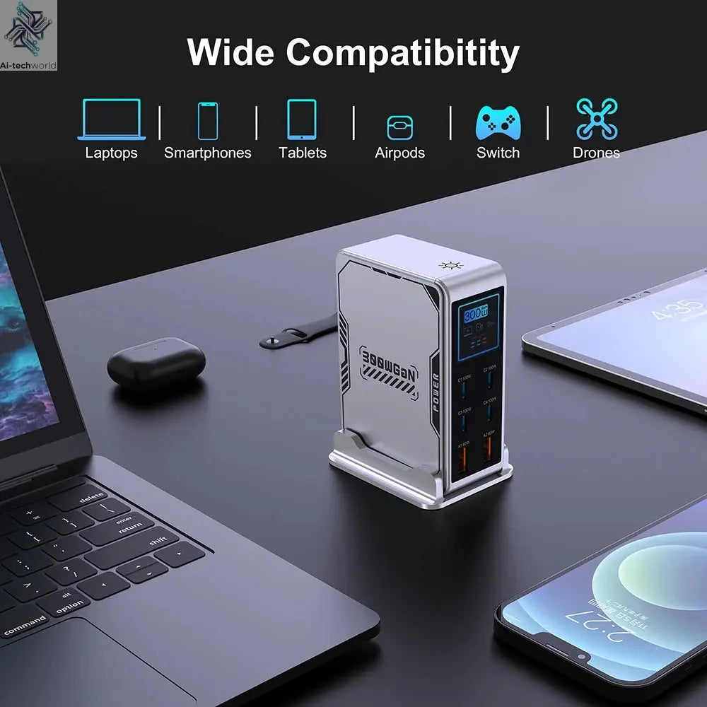 Ubigbuy 300W GaN Charger PPS PD 100W USB Type C 6-Port Digital Display Desktop Fast Charging Station for MacBook iPhone Samsung Ai-TechWorld 