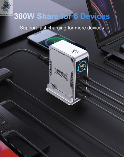 Ubigbuy 300W GaN Charger PPS PD 100W USB Type C 6-Port Digital Display Desktop Fast Charging Station for MacBook iPhone Samsung Ai-TechWorld 