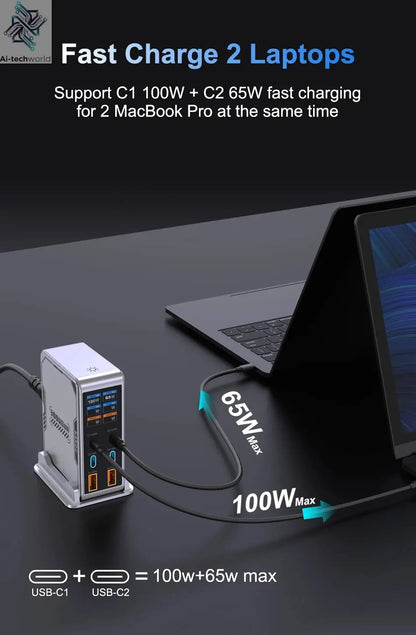 Ubigbuy 300W GaN Charger PPS PD 100W USB Type C 6-Port Digital Display Desktop Fast Charging Station for MacBook iPhone Samsung Ai-TechWorld 