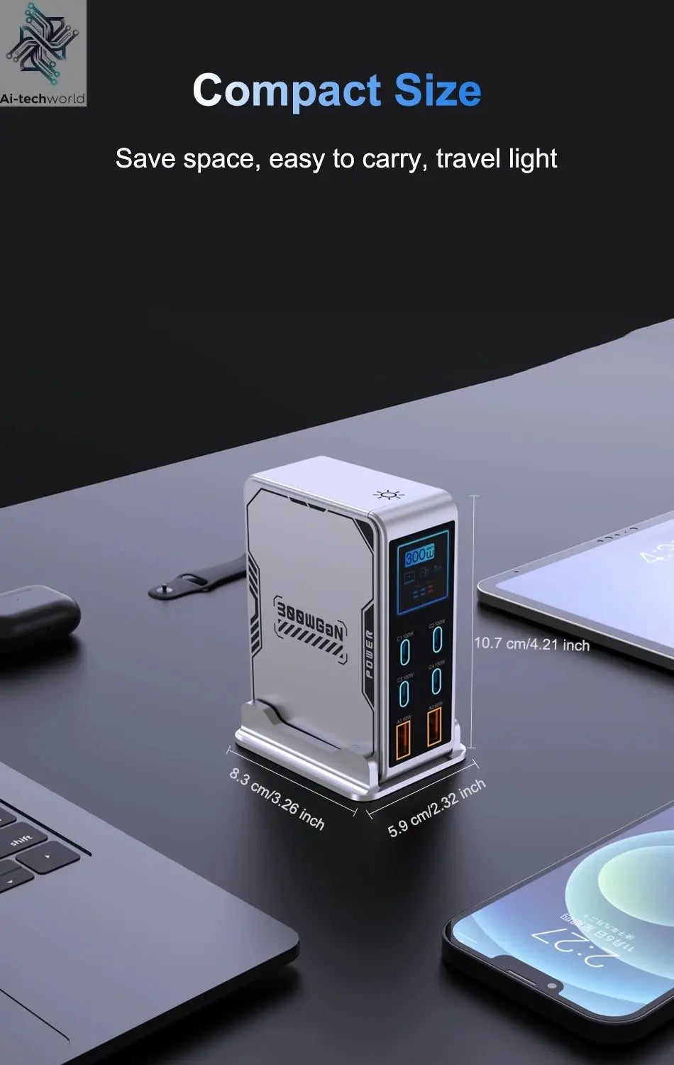 Ubigbuy 300W GaN Charger PPS PD 100W USB Type C 6-Port Digital Display Desktop Fast Charging Station for MacBook iPhone Samsung Ai-TechWorld 