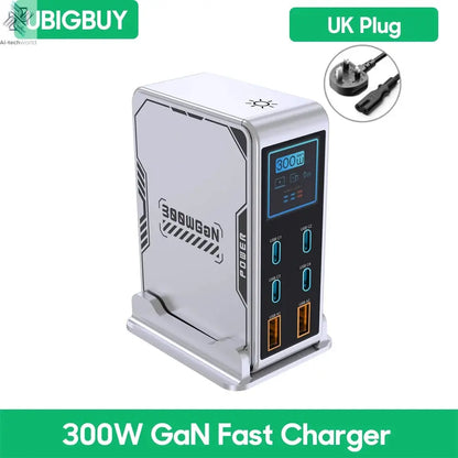 Ubigbuy 300W GaN Charger PPS PD 100W USB Type C 6-Port Digital Display Desktop Fast Charging Station for MacBook iPhone Samsung Ai-TechWorld 