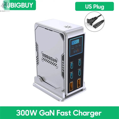 Ubigbuy 300W GaN Charger PPS PD 100W USB Type C 6-Port Digital Display Desktop Fast Charging Station for MacBook iPhone Samsung Ai-TechWorld 