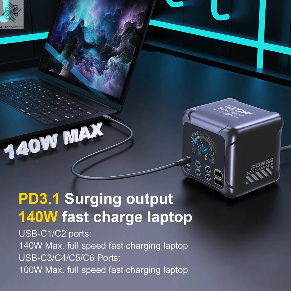 Ubigbuy 420W GaN Charger PPS PD3.1 140W USB Type C Charger Digital Display Fast Charging Station for MacBook iPhone 17 Samsung Ai-TechWorld 