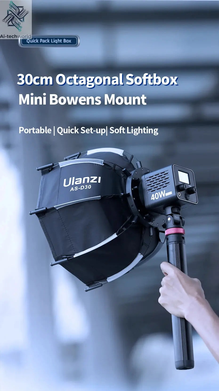 Ulanzi AS-D30 30cm Octagonal Softbox Quick Pack Light Box with Mini Bowens Mount for 40W COB Video Light Ai-TechWorld 