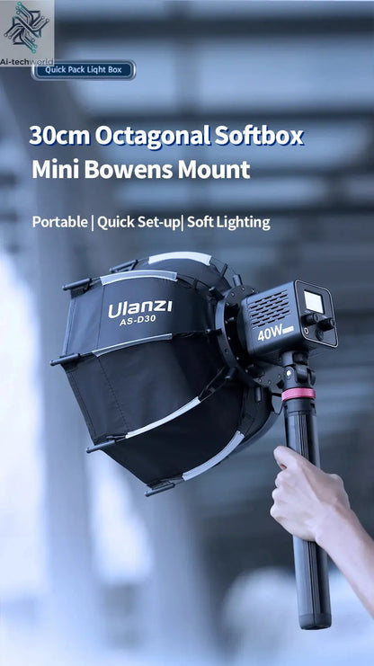 Ulanzi AS-D30 30cm Octagonal Softbox Quick Pack Light Box with Mini Bowens Mount for 40W COB Video Light Ai-TechWorld 
