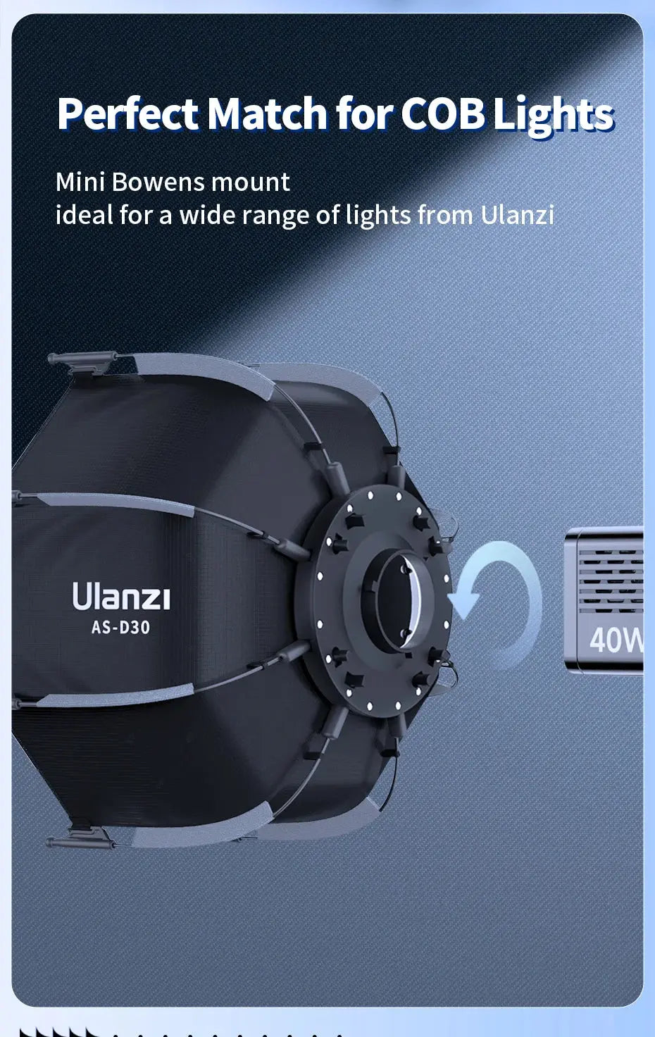 Ulanzi AS-D30 30cm Octagonal Softbox Quick Pack Light Box with Mini Bowens Mount for 40W COB Video Light Ai-TechWorld 