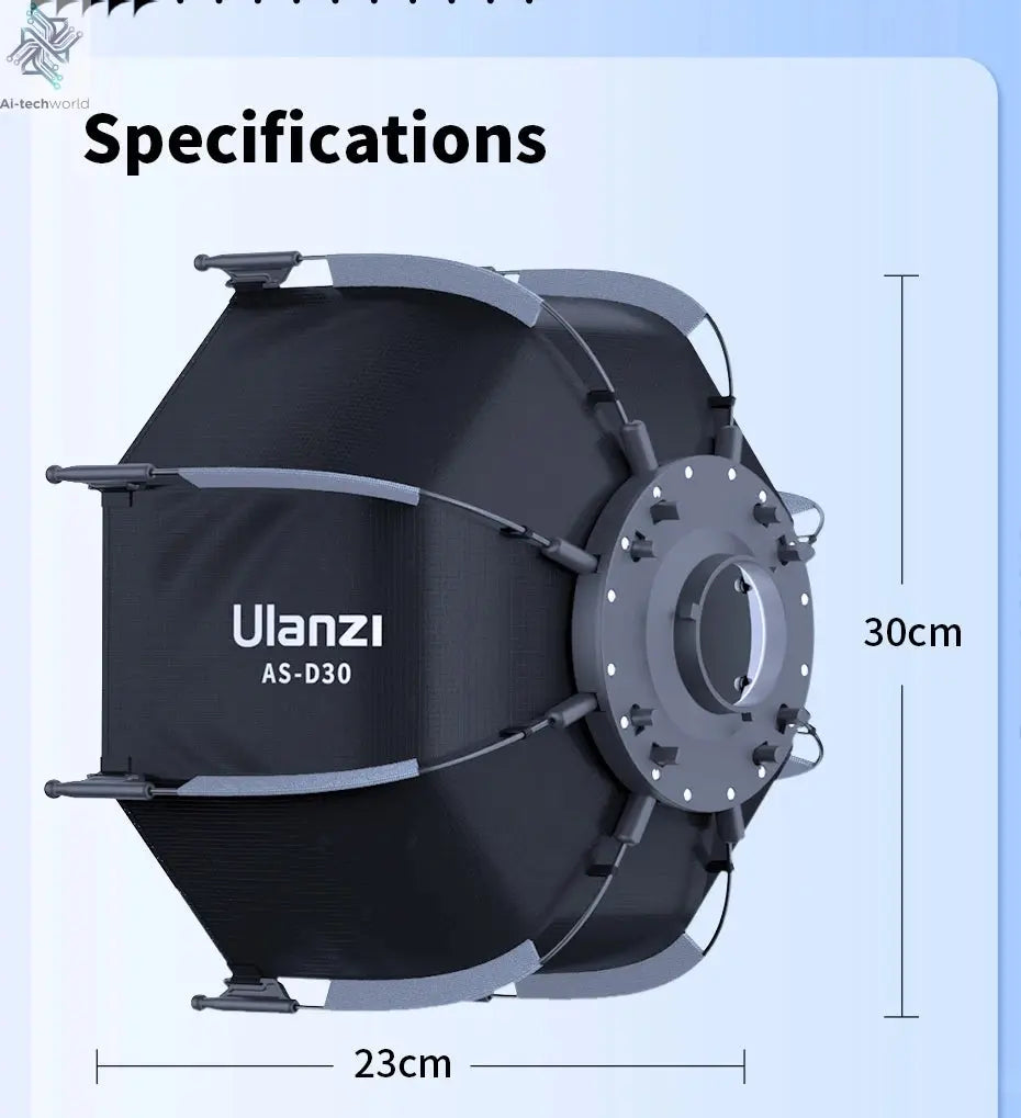 Ulanzi AS-D30 30cm Octagonal Softbox Quick Pack Light Box with Mini Bowens Mount for 40W COB Video Light Ai-TechWorld 
