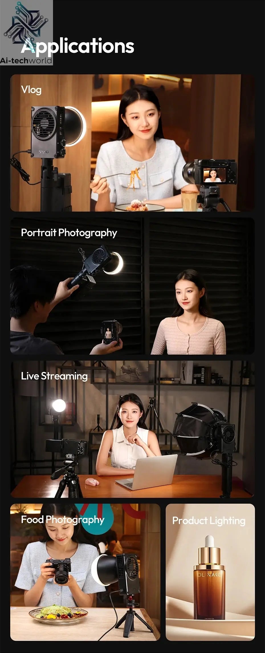 Ulanzi C01 100W Portable Bi-Color COB Video Light 2700-6500K CRI96+ 14500 Lux Mini Bowens Mount Full Light for Photography Live Ai-TechWorld 