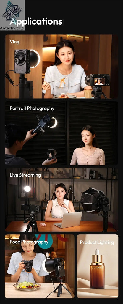 Ulanzi C01 100W Portable Bi-Color COB Video Light 2700-6500K CRI96+ 14500 Lux Mini Bowens Mount Full Light for Photography Live Ai-TechWorld 