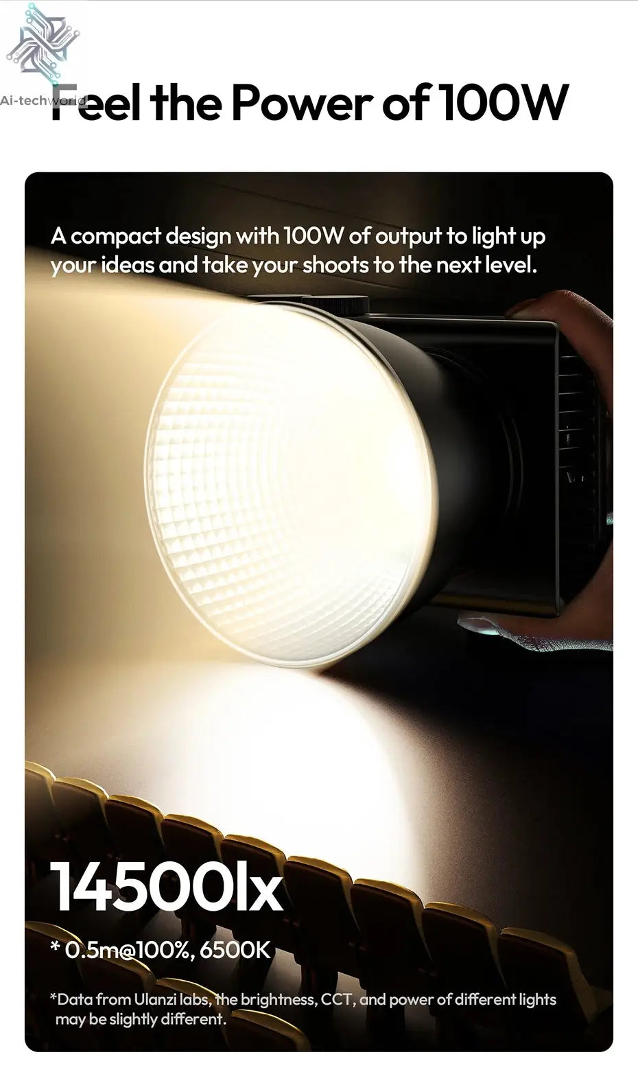Ulanzi C01 100W Portable Bi-Color COB Video Light 2700-6500K CRI96+ 14500 Lux Mini Bowens Mount Full Light for Photography Live Ai-TechWorld 