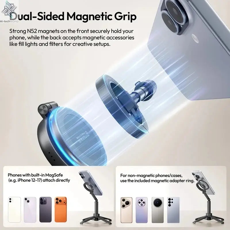 Ulanzi MT71 2 in1 Magnetic Mini Selfie Stick Desktop Tripod Stand for Iphone 17 16 15 Pro Max Android 180° Adjustable for Vlog Ai-TechWorld 