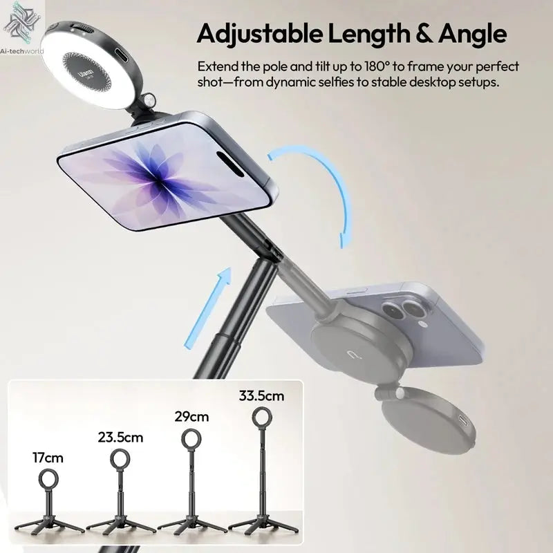 Ulanzi MT71 2 in1 Magnetic Mini Selfie Stick Desktop Tripod Stand for Iphone 17 16 15 Pro Max Android 180° Adjustable for Vlog Ai-TechWorld 