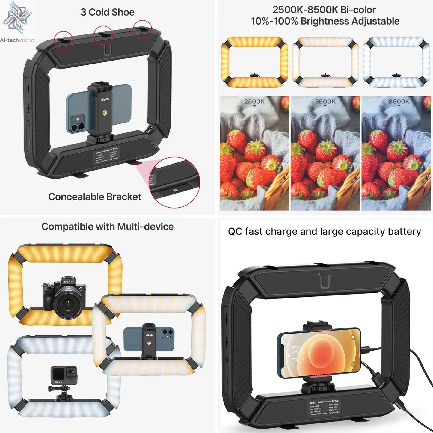 Ulanzi U200 U-200 Smartphone Video Rig  LED Video Light 2 in 1 Ring Light Cold Shoe for Microphone Tiktok Youtube Live Rig Light Ai-TechWorld 