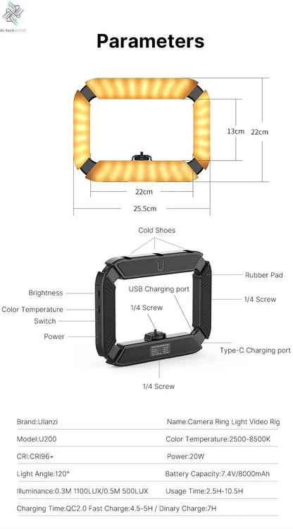 Ulanzi U200 U-200 Smartphone Video Rig  LED Video Light 2 in 1 Ring Light Cold Shoe for Microphone Tiktok Youtube Live Rig Light Ai-TechWorld 