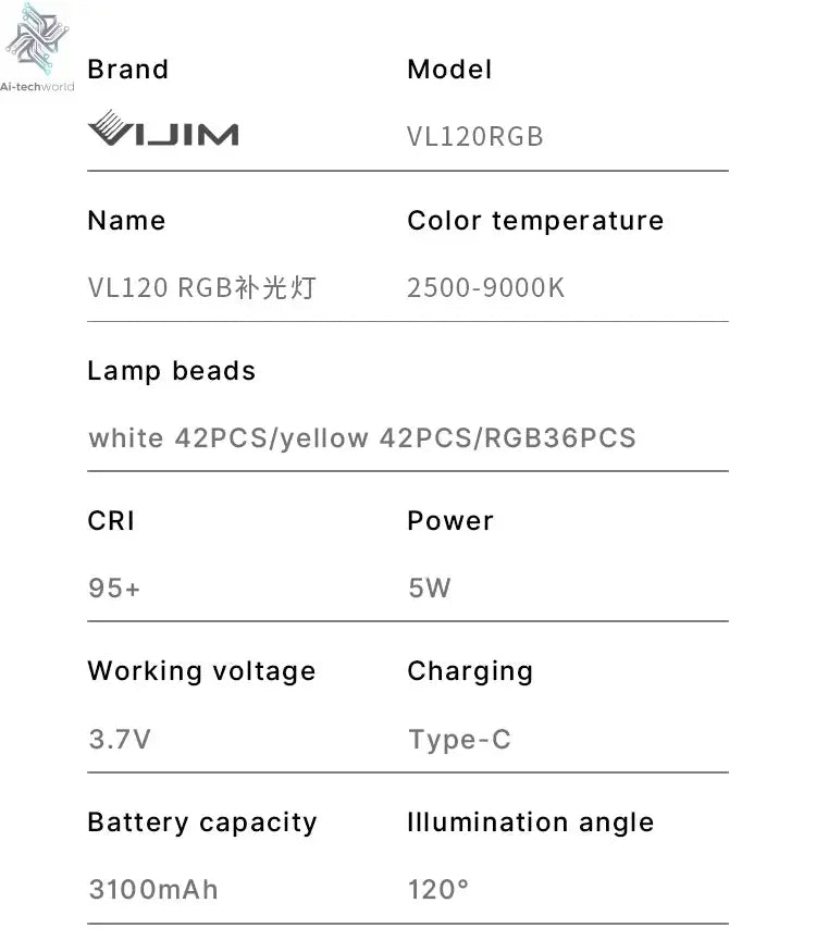 Ulanzi VL120 Full Color RGB Video Light 2500K-9000K LED Photography Lighting Dimmable Camera Light Live Videography Fill Lamp Ai-TechWorld 