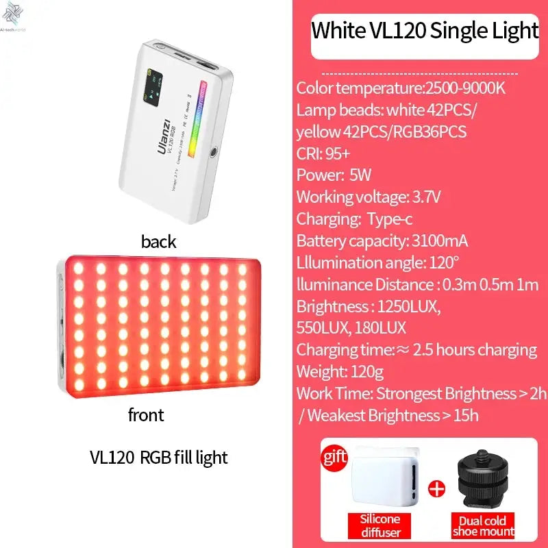 Ulanzi VL120 Full Color RGB Video Light 2500K-9000K LED Photography Lighting Dimmable Camera Light Live Videography Fill Lamp Ai-TechWorld 