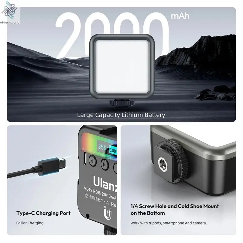 Ulanzi VL49 RGB Video Lights Mini LED Camera Light 2000mAh Rechargable LED Panel Lamp Photo Video Lighting for Youtube Tik tok Ai-TechWorld 