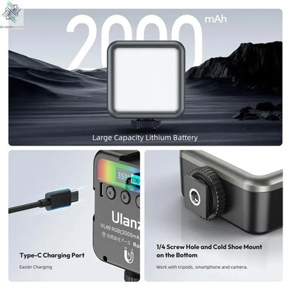 Ulanzi VL49 RGB Video Lights Mini LED Camera Light 2000mAh Rechargable LED Panel Lamp Photo Video Lighting for Youtube Tik tok Ai-TechWorld 
