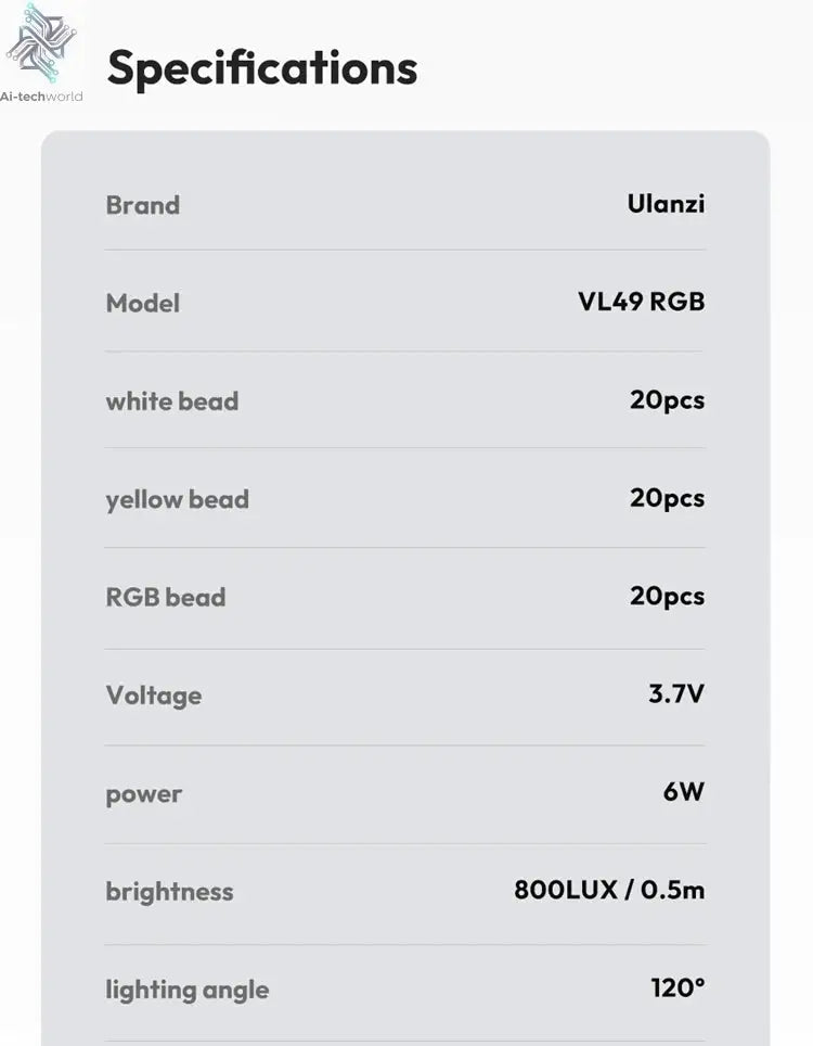 Ulanzi VL49 RGB Video Lights Mini LED Camera Light 2000mAh Rechargable LED Panel Lamp Photo Video Lighting for Youtube Tik tok Ai-TechWorld 