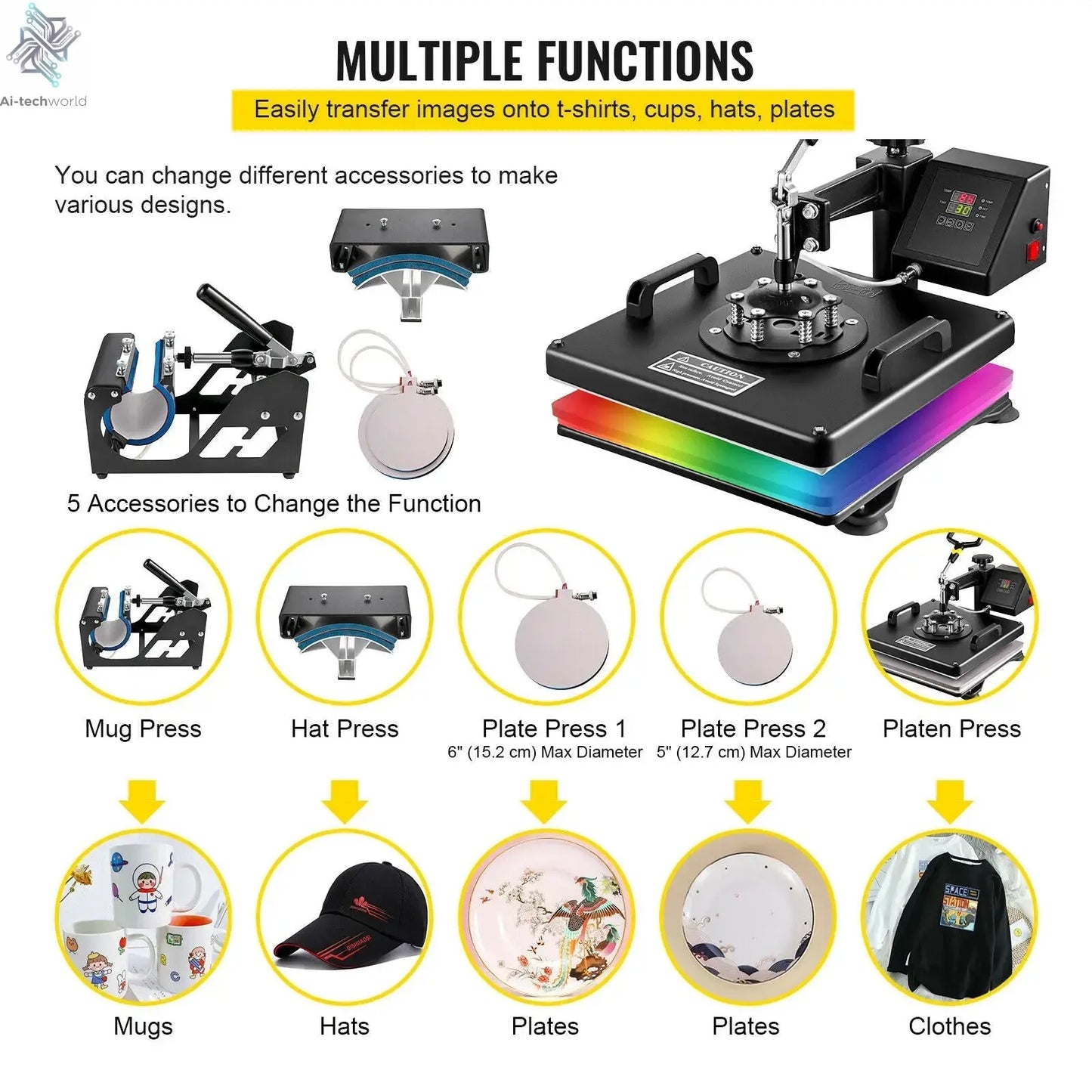 Ultimate 8-in-1 Heat Press Combo with Sublimation Printer for Mug & T-Shirt Printing Ai-TechWorld