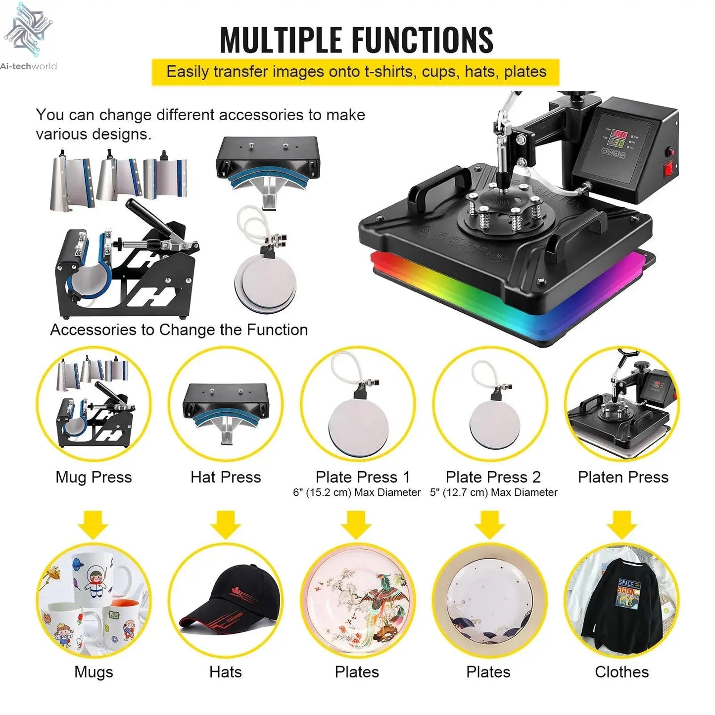 Ultimate 8-in-1 Heat Press Combo with Sublimation Printer for Mug & T-Shirt Printing Ai-TechWorld