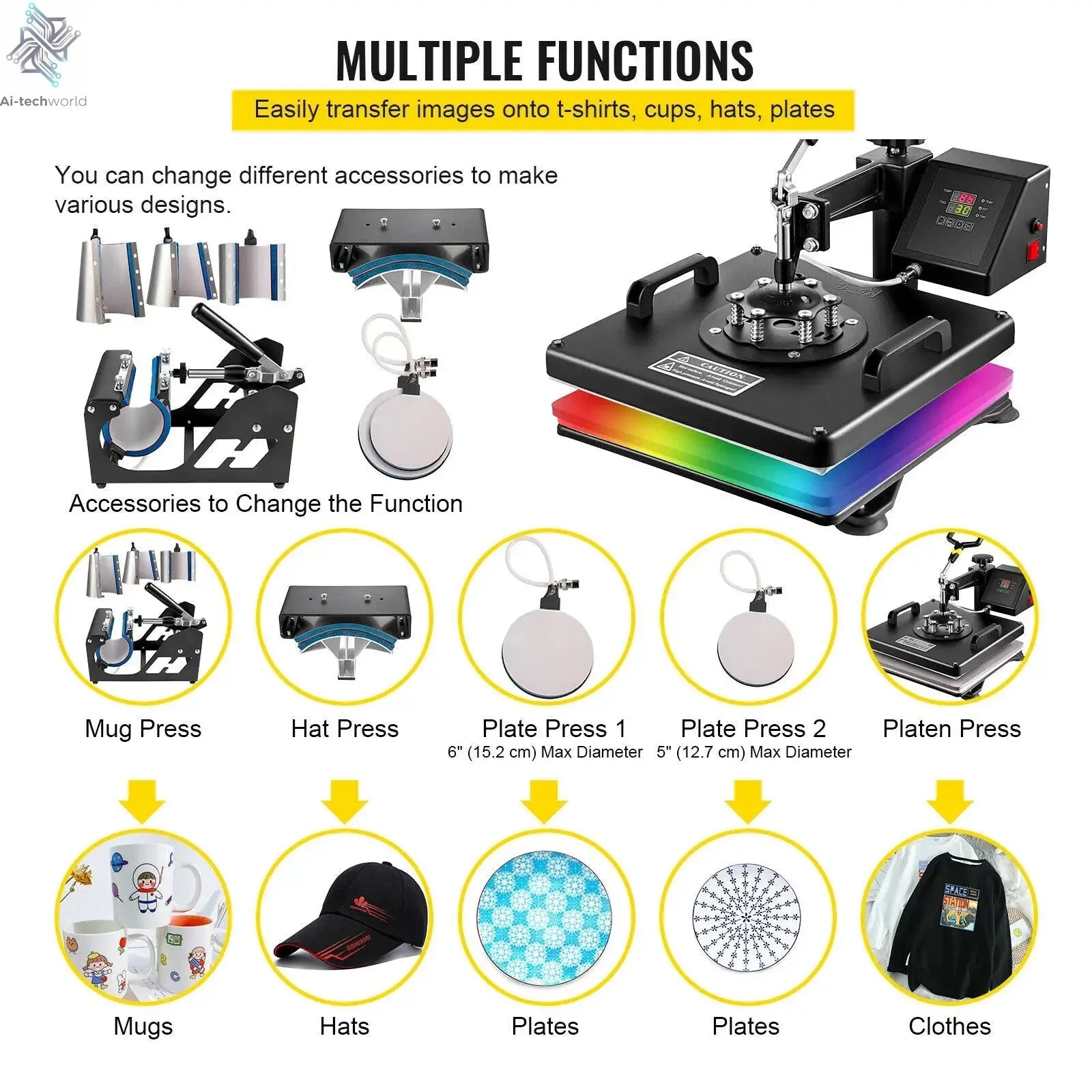 Ultimate 8-in-1 Heat Press Combo with Sublimation Printer for Mug & T-Shirt Printing Ai-TechWorld