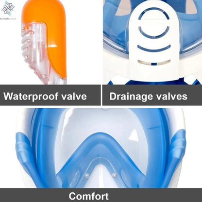Underwater Scuba Anti Fog Full Face Diving Mask Snorkeling Respiratory Masks Safe Waterproof Swimming Equipment for Adult Kids Ai-TechWorld 