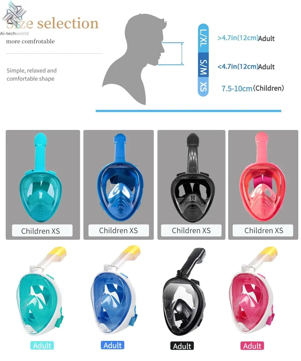 Underwater Scuba Anti Fog Full Face Diving Mask Snorkeling Respiratory Masks Safe Waterproof Swimming Equipment for Adult Kids Ai-TechWorld 