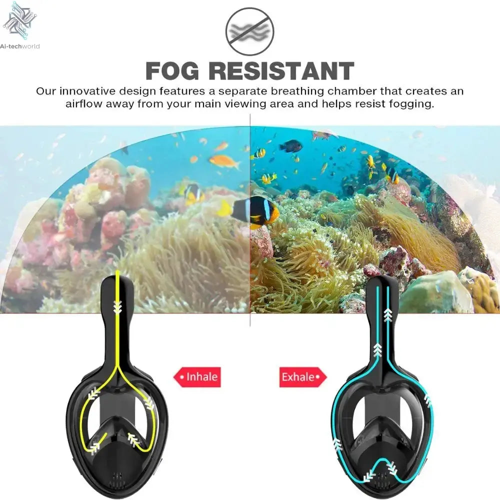 Underwater Scuba Anti Fog Full Face Diving Mask Snorkeling Respiratory Masks Safe Waterproof Swimming Equipment for Adult Kids Ai-TechWorld 