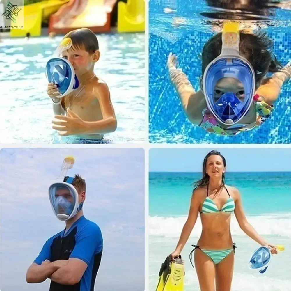 Underwater Scuba Anti Fog Full Face Diving Mask Snorkeling Respiratory Masks Safe Waterproof Swimming Equipment for Adult Kids Ai-TechWorld 