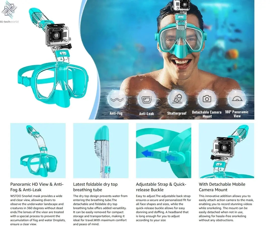Underwater Snorkeling Half face Face Children Swimming Mask Set Scuba Diving Respirator Masks Anti Fog Safe Breathing for Adult Ai-TechWorld 
