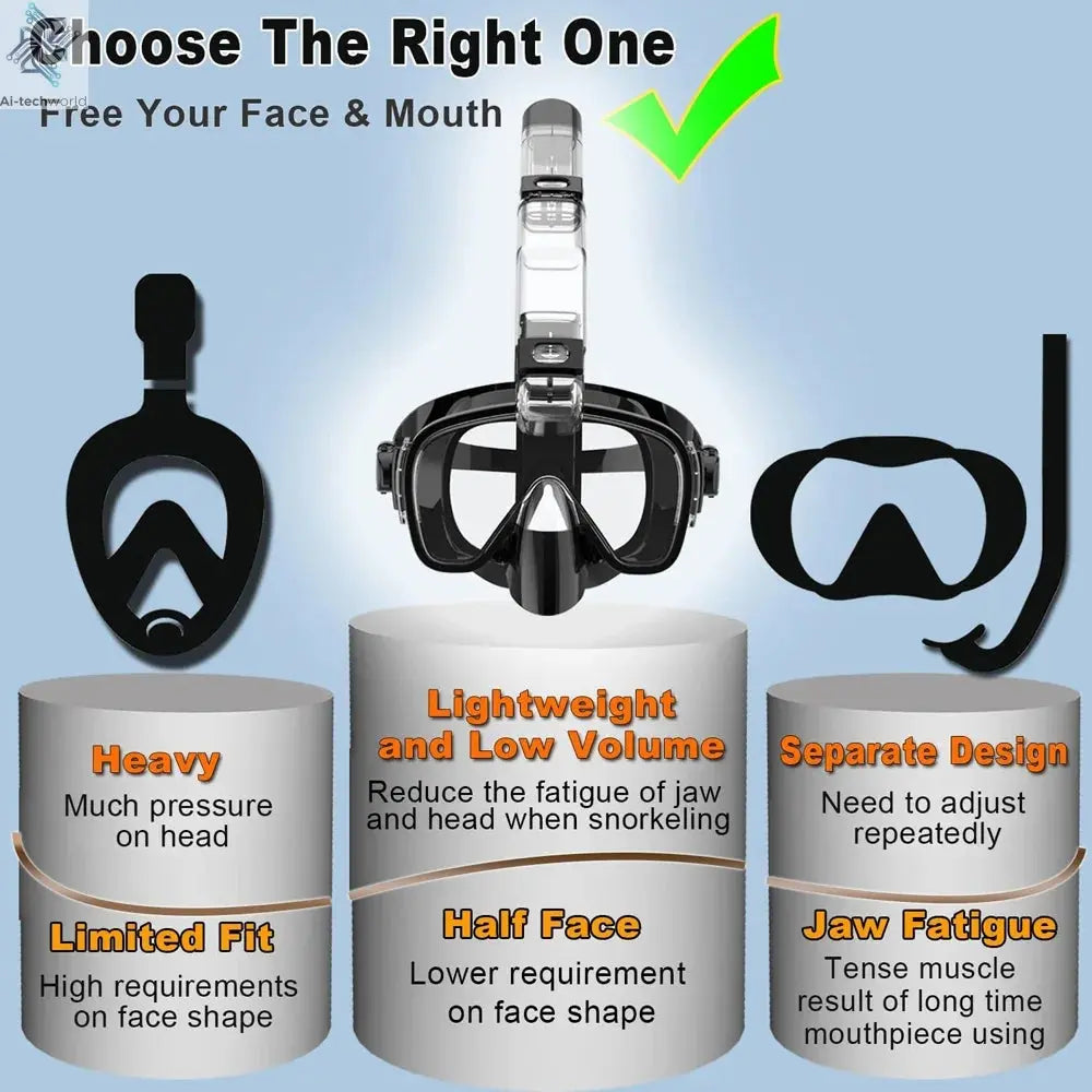 Underwater Snorkeling Half face Face Children Swimming Mask Set Scuba Diving Respirator Masks Anti Fog Safe Breathing for Adult Ai-TechWorld 