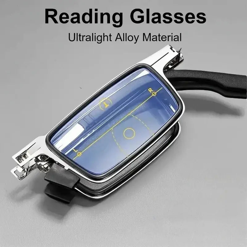 Unisex Folding Reading Glasses Transparent Lenses Full Metal Frame Anti Blue Light Comes with Case for Men and Women - Ai-TechWorld
