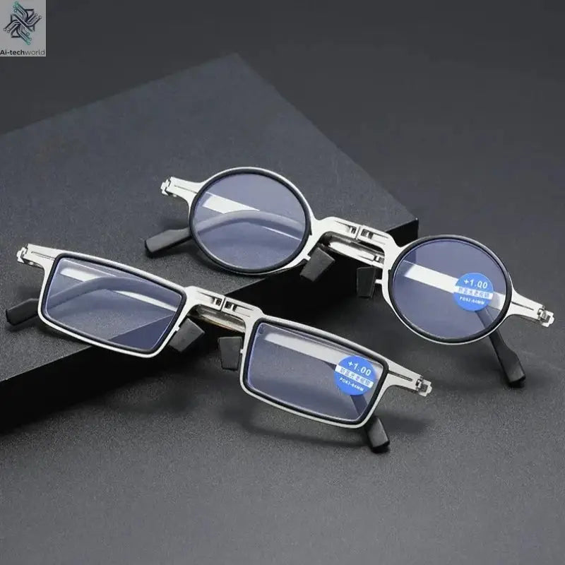 Unisex Folding Reading Glasses Transparent Lenses Full Metal Frame Anti Blue Light Comes with Case for Men and Women - Ai-TechWorld