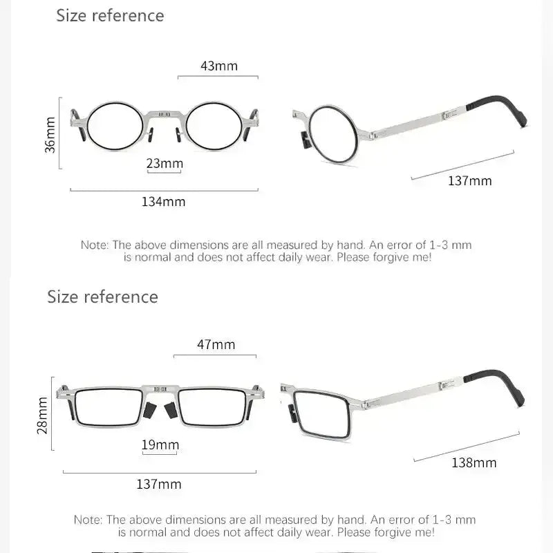 Unisex Folding Reading Glasses Transparent Lenses Full Metal Frame Anti Blue Light Comes with Case for Men and Women - Ai-TechWorld
