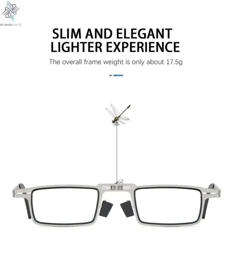 Unisex Folding Reading Glasses Transparent Lenses Full Metal Frame Anti Blue Light Comes with Case for Men and Women - Ai-TechWorld