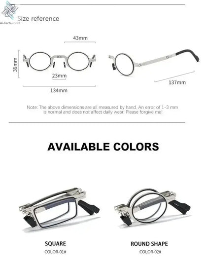 Unisex Folding Reading Glasses Transparent Lenses Full Metal Frame Anti Blue Light Comes with Case for Men and Women - Ai-TechWorld