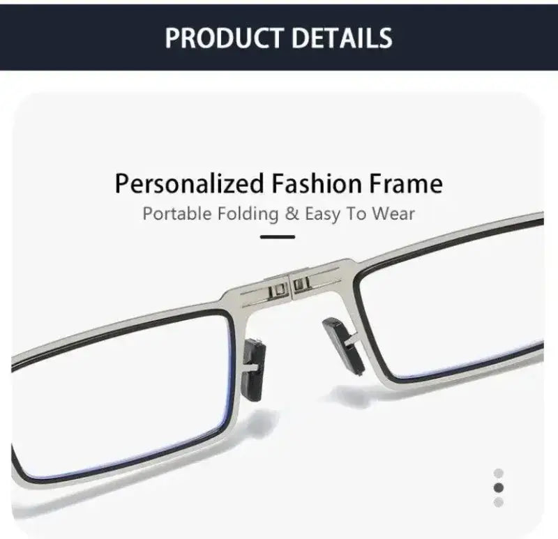 Unisex Folding Reading Glasses Transparent Lenses Full Metal Frame Anti Blue Light Comes with Case for Men and Women - Ai-TechWorld