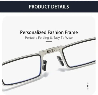 Unisex Folding Reading Glasses Transparent Lenses Full Metal Frame Anti Blue Light Comes with Case for Men and Women - Ai-TechWorld