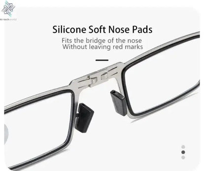Unisex Folding Reading Glasses Transparent Lenses Full Metal Frame Anti Blue Light Comes with Case for Men and Women - Ai-TechWorld
