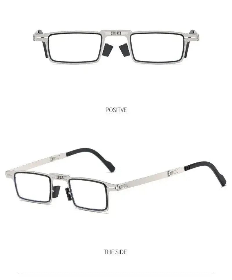 Unisex Folding Reading Glasses Transparent Lenses Full Metal Frame Anti Blue Light Comes with Case for Men and Women - Ai-TechWorld