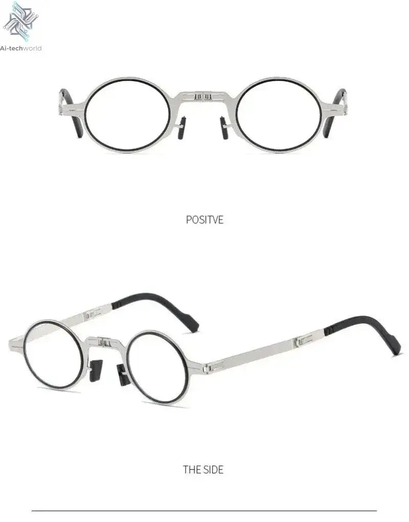 Unisex Folding Reading Glasses Transparent Lenses Full Metal Frame Anti Blue Light Comes with Case for Men and Women - Ai-TechWorld