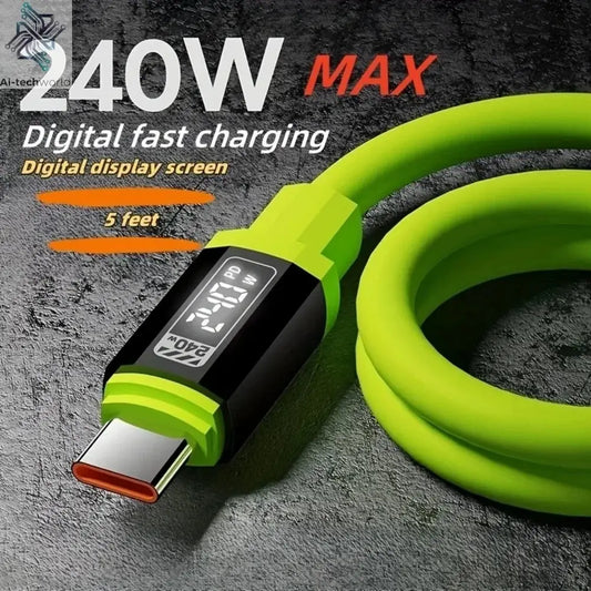 Universal 240W Type C to Type C Cable High Power Charger Cord With HD LED Digital Display USB To Type-C Fast Charging Data Cable - Ai-TechWorld