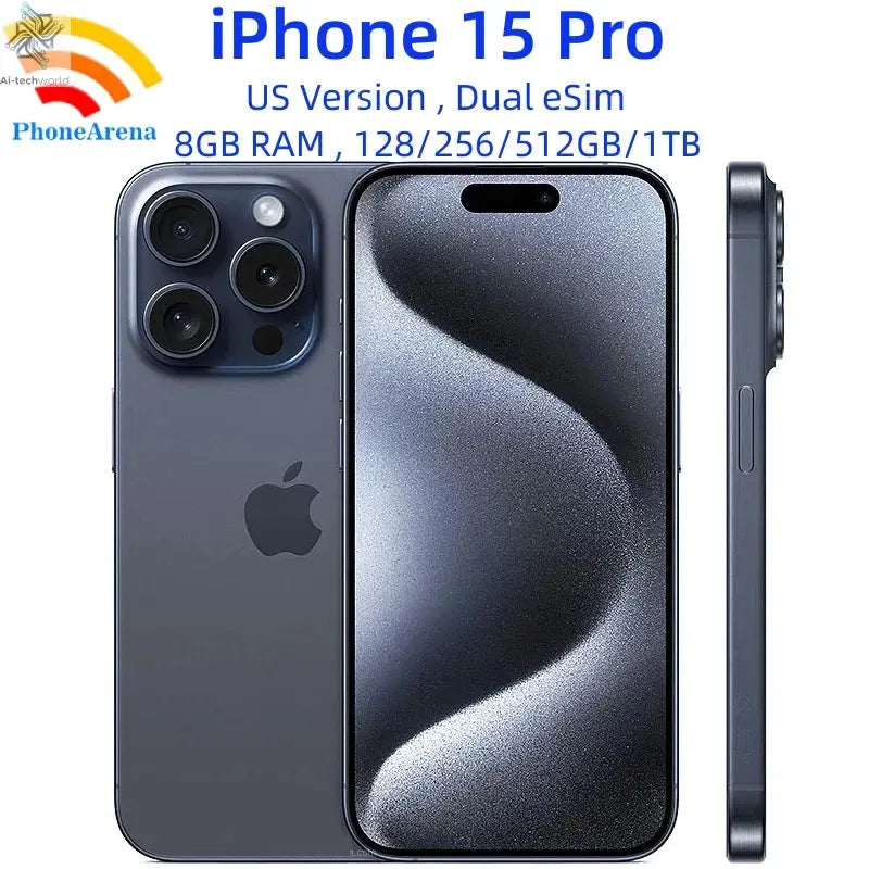 Unlocked iPhone 15 Pro 128/256/512GB 1TB ROM Dual eSIM 8GB RAM 6.1" Original Super Retina OLED Face ID NFC A16 15Pro 5G Phone Ai-TechWorld 