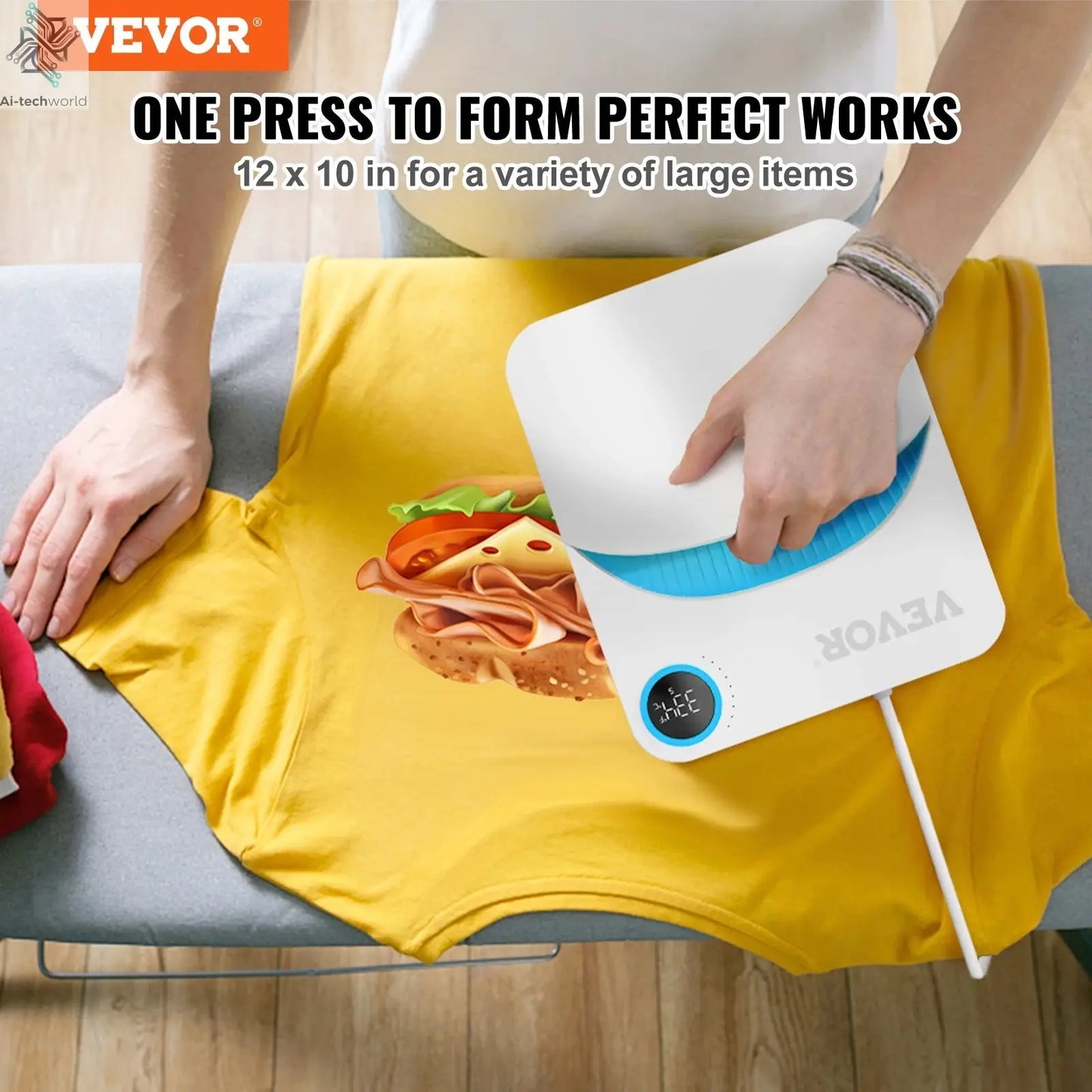 VEVOR 9x9/12x10 in Portable Heat Press Machine DIY Shirt Printing Multifunctional Sublimation Transfer for HTV Vinyl T-shirt Bag - Ai - TechWorld