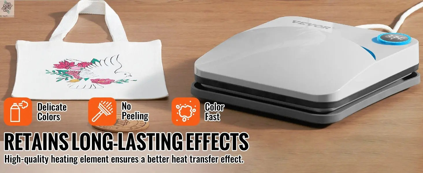 VEVOR 9x9/12x10 in Portable Heat Press Machine DIY Shirt Printing Multifunctional Sublimation Transfer for HTV Vinyl T-shirt Bag - Ai - TechWorld
