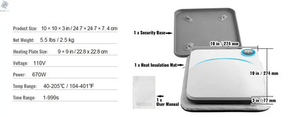 VEVOR 9x9/12x10 in Portable Heat Press Machine DIY Shirt Printing Multifunctional Sublimation Transfer for HTV Vinyl T-shirt Bag - Ai - TechWorld