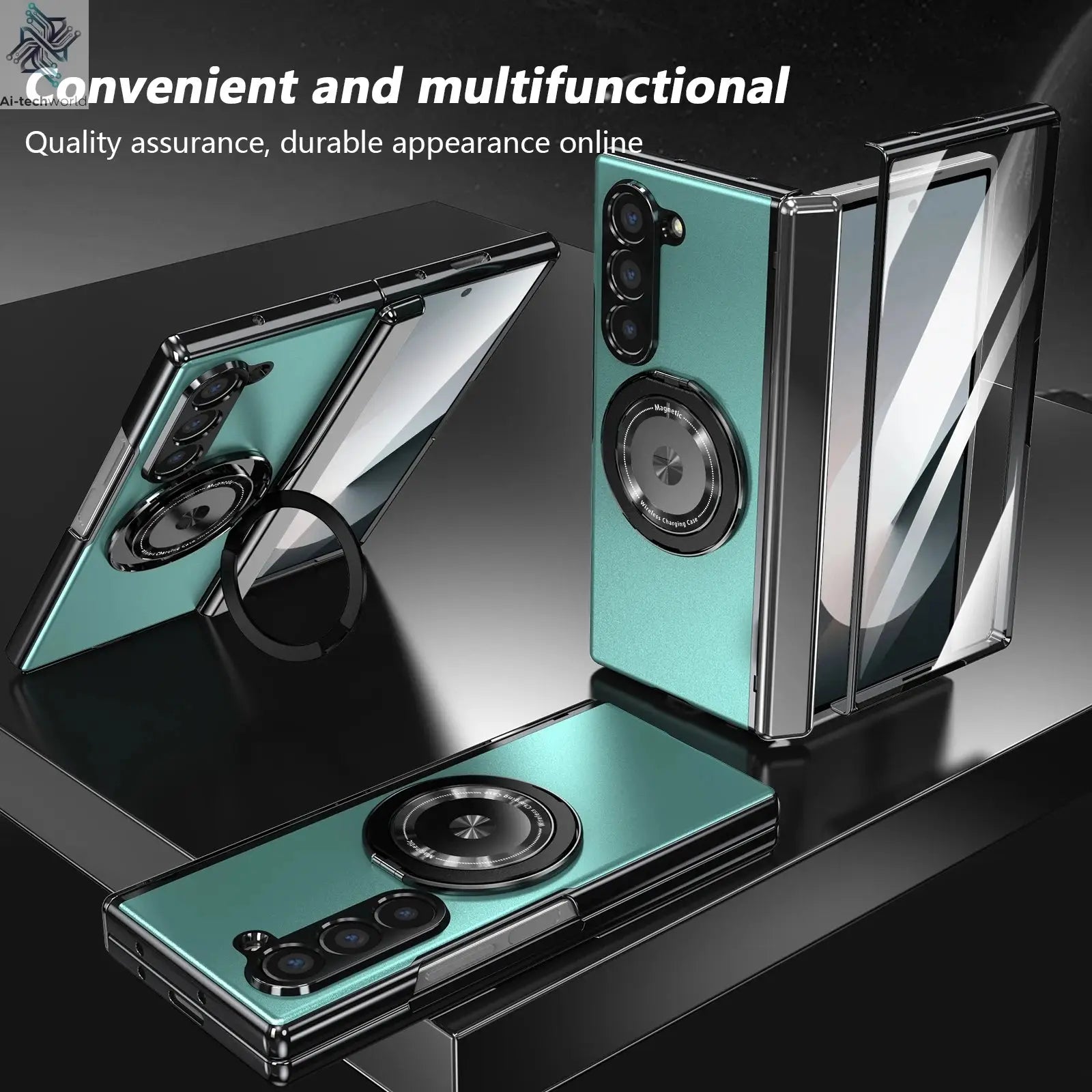 VIETAO Aluminum Alloy Plate PC Back Cover Z Fold 7 Phone Case With 360° Rotatable Magnet Metal Bracket For Galaxy Z Fold 7/6/5/4 Ai-TechWorld 